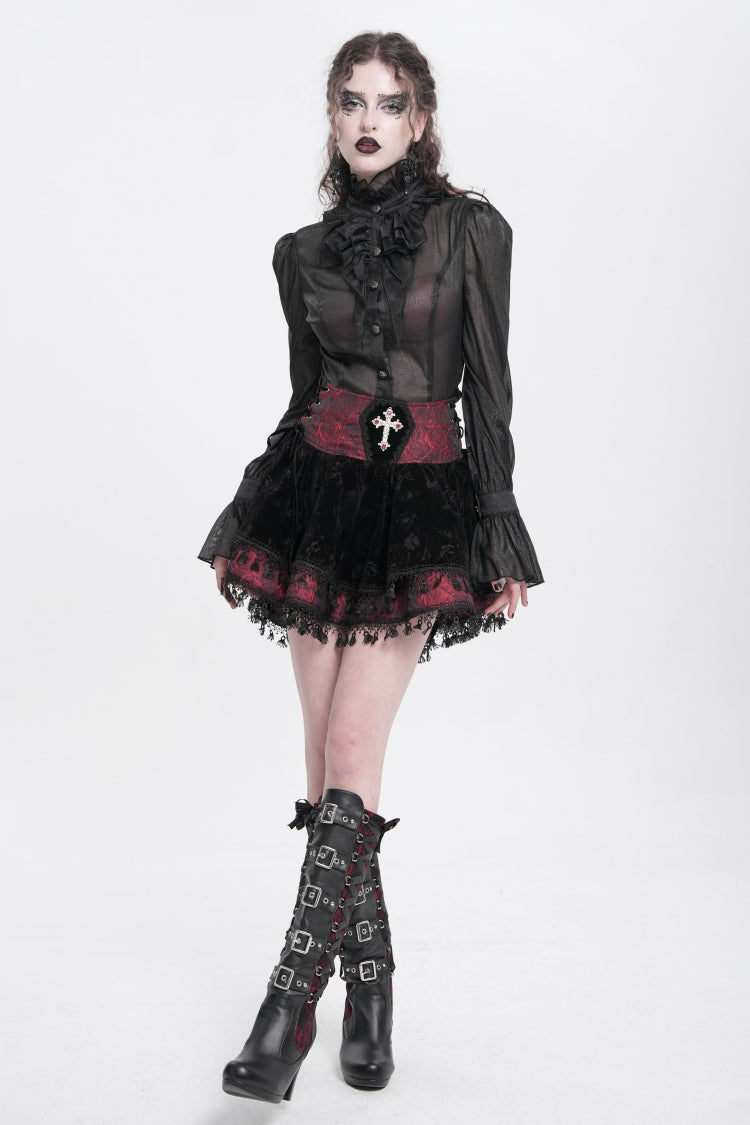 Gothic Lolita Skirt - Black/red, 2 Colors, Women's Style, Cross Detail, Printed - additional product view 9