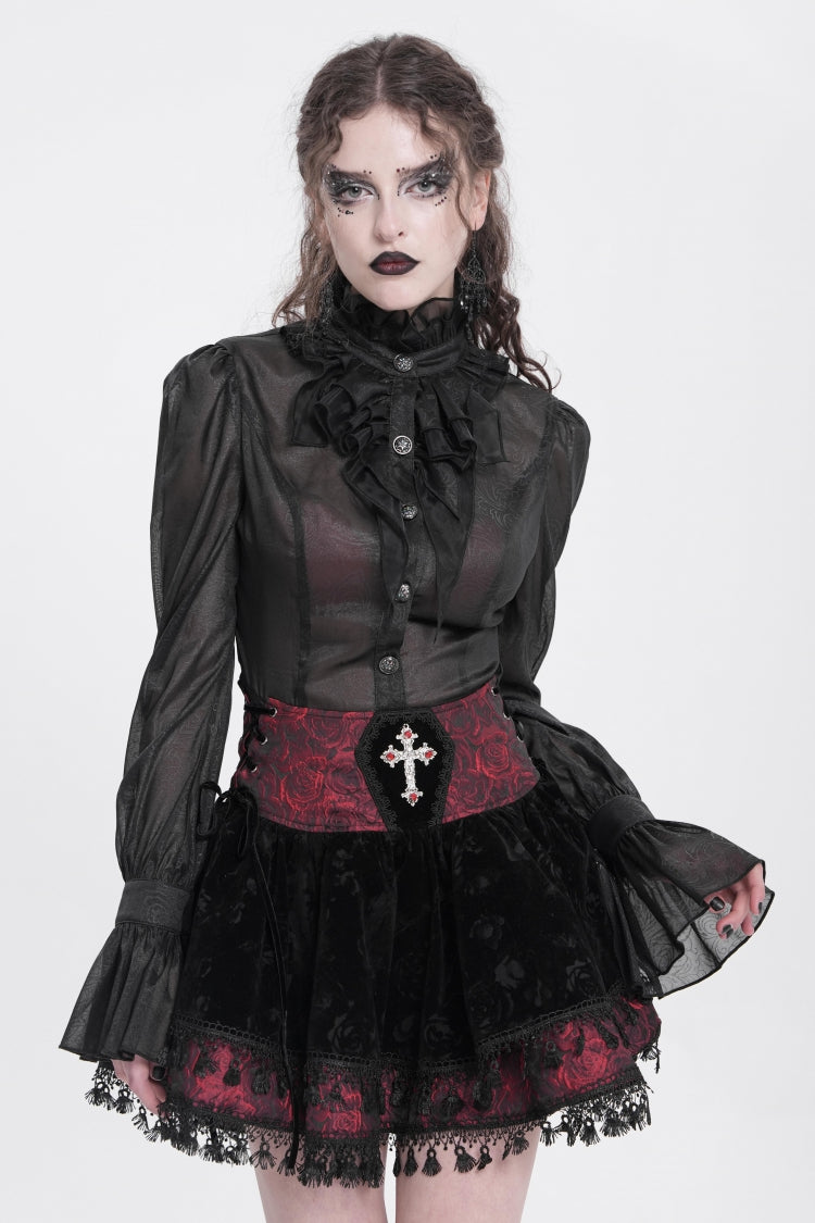 Gothic Lolita Skirt - Black/red, 2 Colors, Women's Style, Cross Detail, Printed - additional product view 11