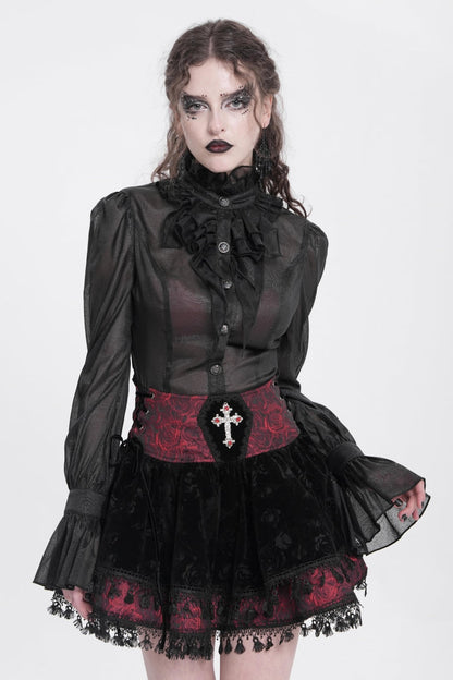 Gothic Lolita Skirt - Black/red, 2 Colors, Women's Style, Cross Detail, Printed - additional product view 11
