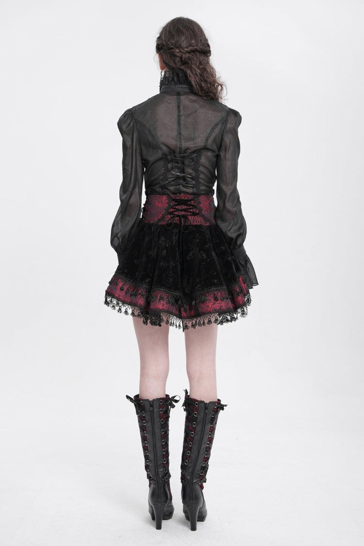 Gothic Lolita Skirt - Black/red, 2 Colors, Women's Style, Cross Detail, Printed - additional product view 12