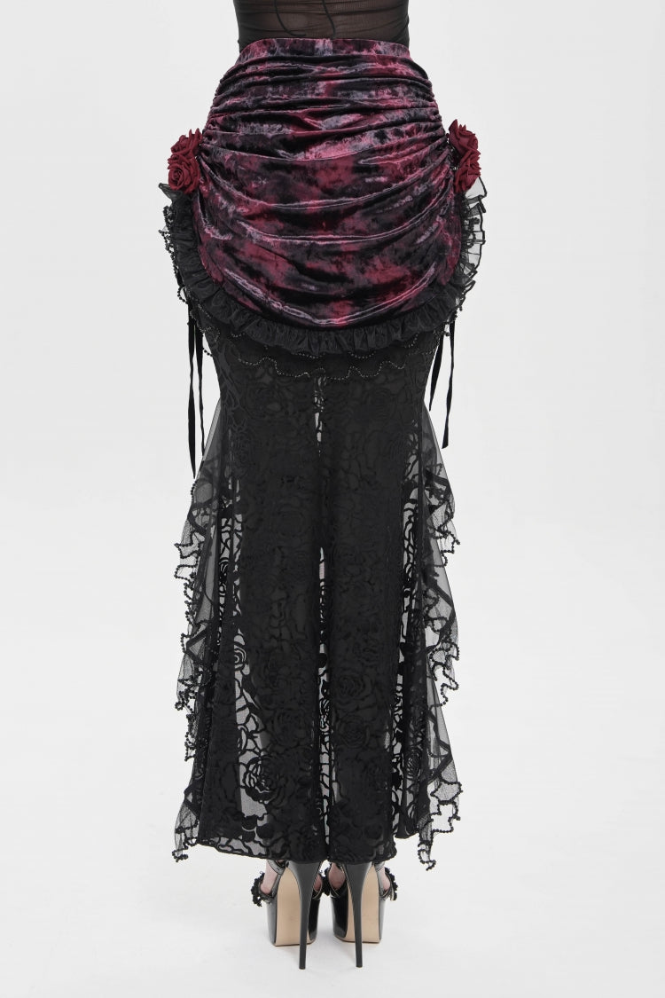Gothic Lolita Skirt - Black/red, 2 Colors, Women's Style, Lace-Up, Lace Trim - additional product view 3