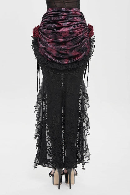 Gothic Lolita Skirt - Black/red, 2 Colors, Women's Style, Lace-Up, Lace Trim - additional product view 3