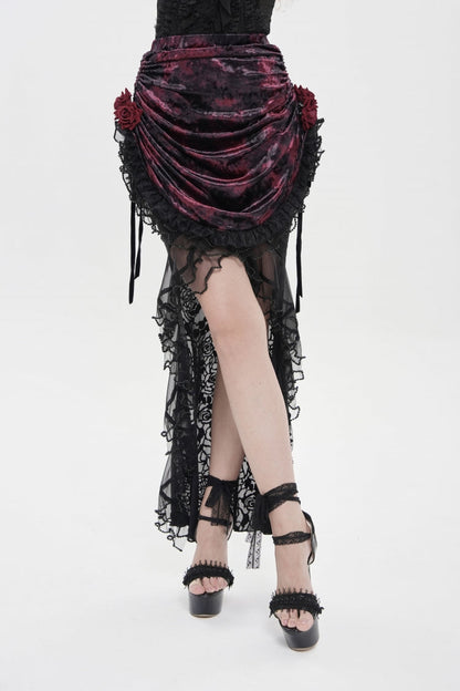 Gothic Lolita Skirt - Black/red, 2 Colors, Women's Style, Lace-Up, Lace Trim - additional product view 5