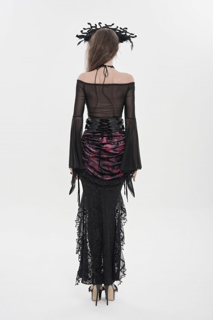 Gothic Lolita Skirt - Black/red, 2 Colors, Women's Style, Lace-Up, Lace Trim - additional product view 8