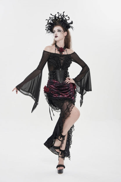 Gothic Lolita Skirt - Black/red, 2 Colors, Women's Style, Lace-Up, Lace Trim - additional product view 10