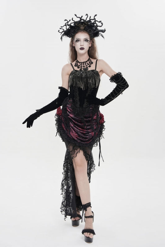 Gothic Lolita Skirt - Black/red, 2 Colors, Women's Style, Lace-Up, Lace Trim - main product image