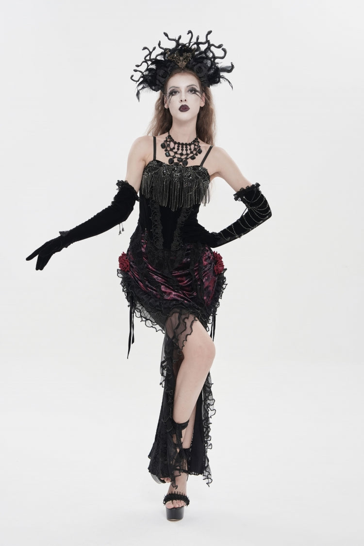Gothic Lolita Skirt - Black/red, 2 Colors, Women's Style, Lace-Up, Lace Trim - XS Black/Red / S Black/Red / M Black/Red option