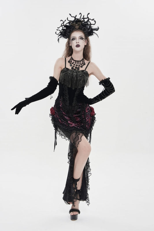 Gothic Lolita Skirt - Black/red, 2 Colors, Women's Style, Lace-Up, Lace Trim - XS Black/Red / S Black/Red / M Black/Red option
