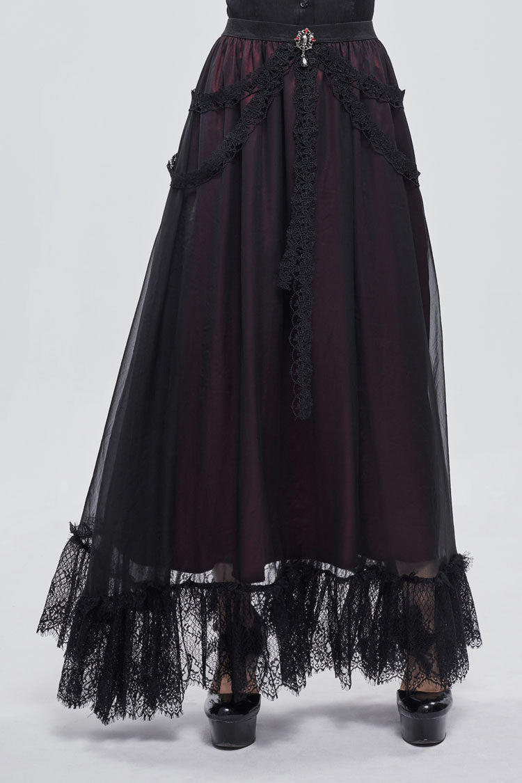 Gothic Lolita Skirt - Black/red Butterfly, 2 Colors, Women's Style, Lace Trim - additional product view 2