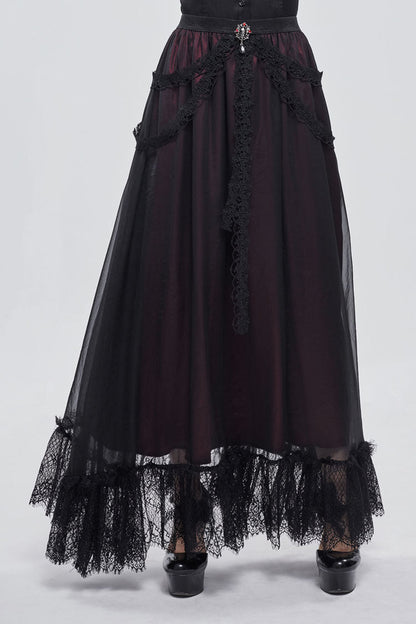 Gothic Lolita Skirt - Black/red Butterfly, 2 Colors, Women's Style, Lace Trim - additional product view 2