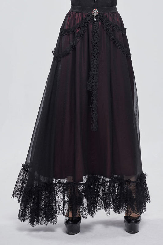 Gothic Lolita Skirt - Black/red Butterfly, 2 Colors, Women's Style, Lace Trim - additional product view 2