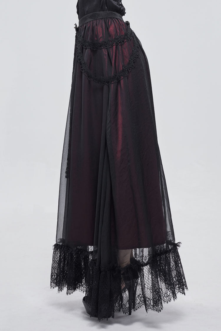 Gothic Lolita Skirt - Black/red Butterfly, 2 Colors, Women's Style, Lace Trim - additional product view 3
