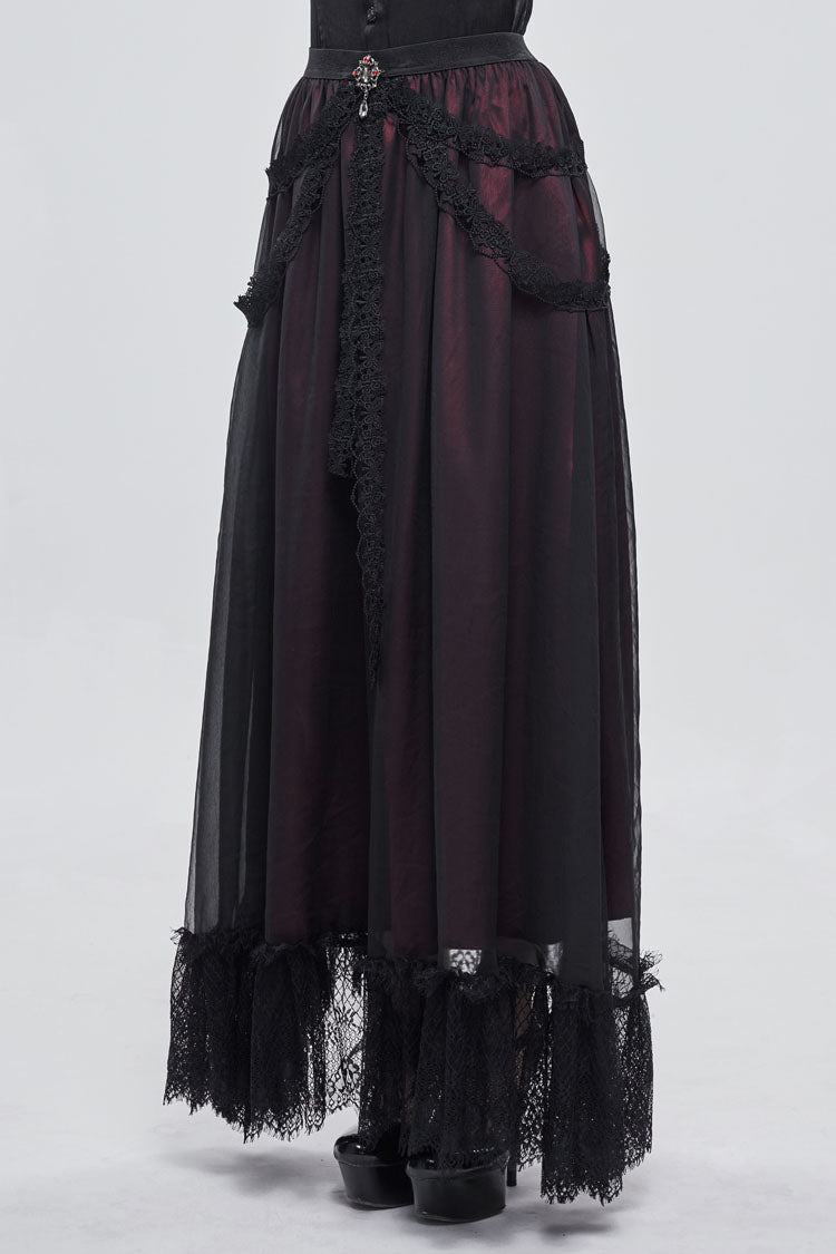Gothic Lolita Skirt - Black/red Butterfly, 2 Colors, Women's Style, Lace Trim - additional product view 4