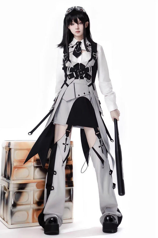 Gothic Lolita Skirt - Black/white, 2 Colors, Long Sleeves - Alternative Fashion Skirt - additional product view 2
