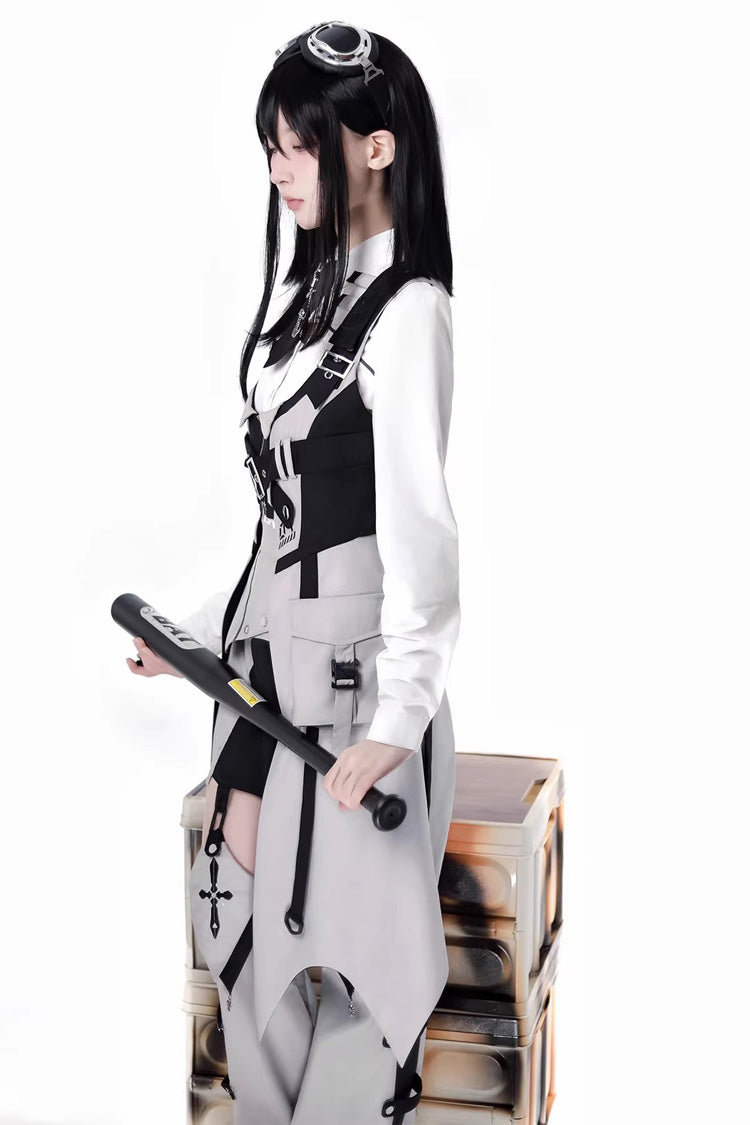 Gothic Lolita Skirt - Black/white, 2 Colors, Long Sleeves - Alternative Fashion Skirt - additional product view 3