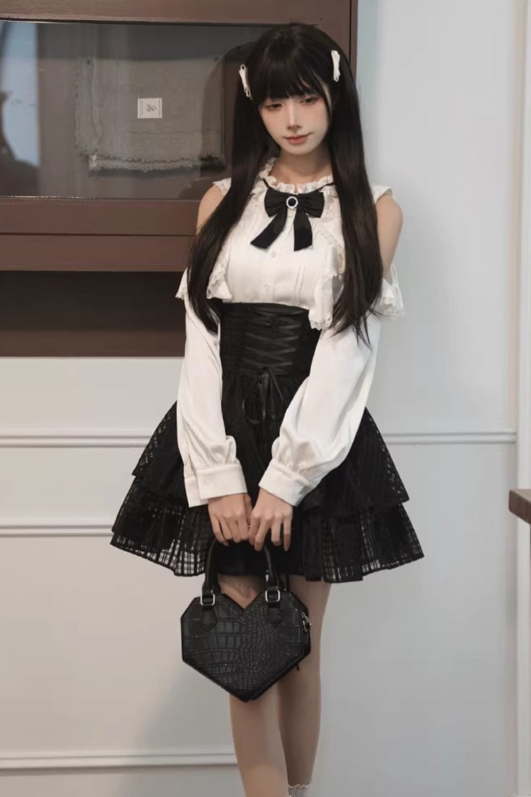 Gothic Lolita Skirt - Black/white Round Collar, 2 Colors, Classic Style, Bow Detail - additional product view 2