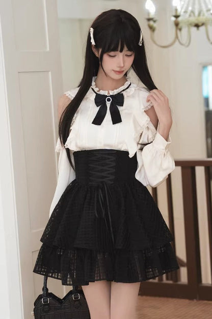 Gothic Lolita Skirt - Black/white Round Collar, 2 Colors, Classic Style, Bow Detail - additional product view 5