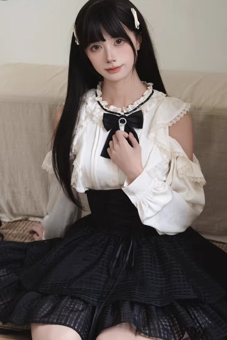 Gothic Lolita Skirt - Black/white Round Collar, 2 Colors, Classic Style, Bow Detail - additional product view 6