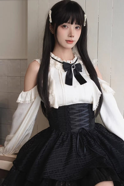 Gothic Lolita Skirt - Black/white Round Collar, 2 Colors, Classic Style, Bow Detail - additional product view 7