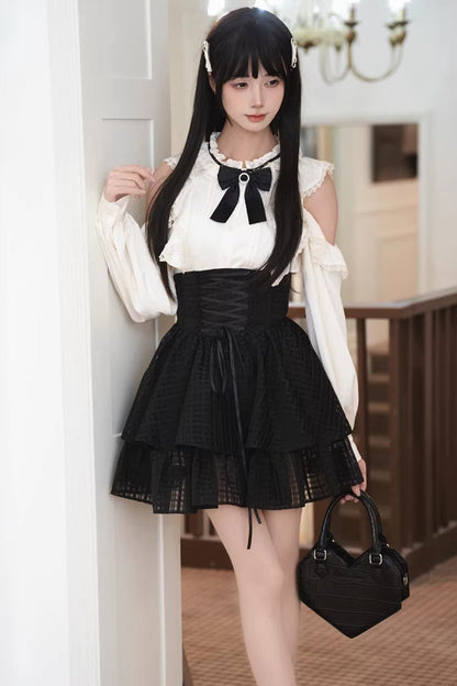 Gothic Lolita Skirt - Black/white Round Collar, 2 Colors, Classic Style, Bow Detail - additional product view 8