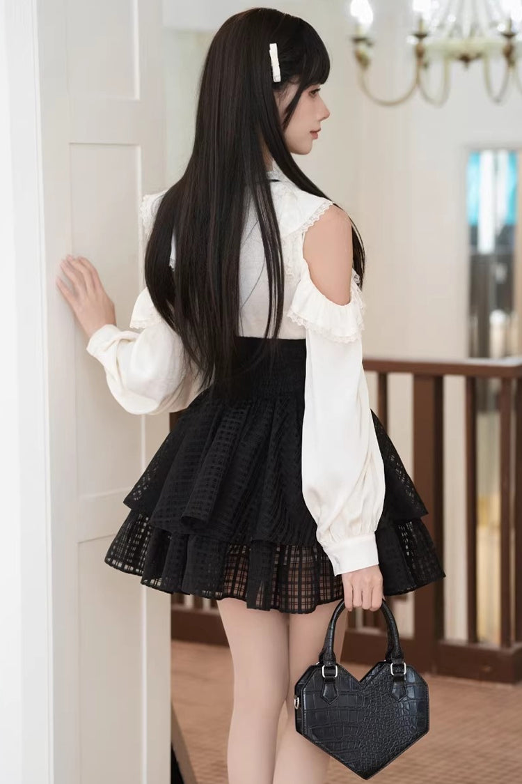 Gothic Lolita Skirt - Black/white Round Collar, 2 Colors, Classic Style, Bow Detail - additional product view 9