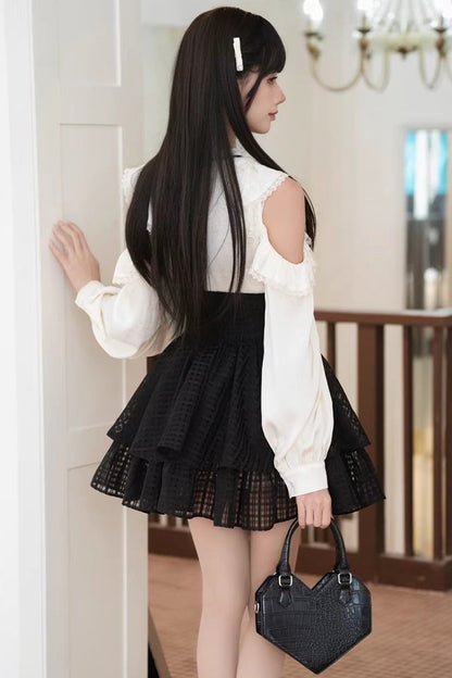 Gothic Lolita Skirt - Black/white Round Collar, 2 Colors, Classic Style, Bow Detail - additional product view 9