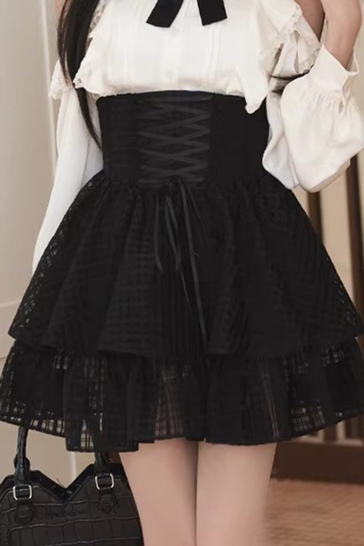 Gothic Lolita Skirt - Black/white Round Collar, 2 Colors, Classic Style, Bow Detail - S Skirt / M Skirt / L Skirt option