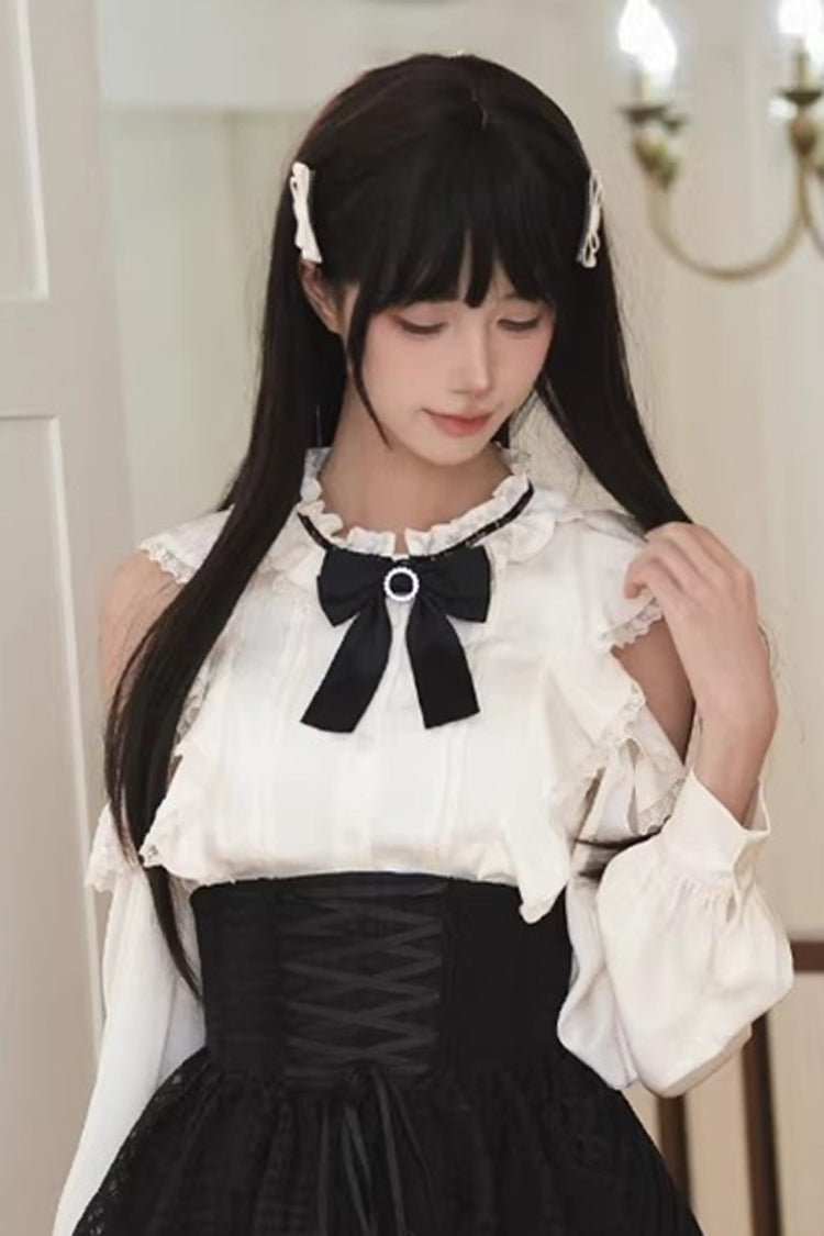 Gothic Lolita Skirt - Black/white Round Collar, 2 Colors, Classic Style, Bow Detail - S Top / M Top / L Top option