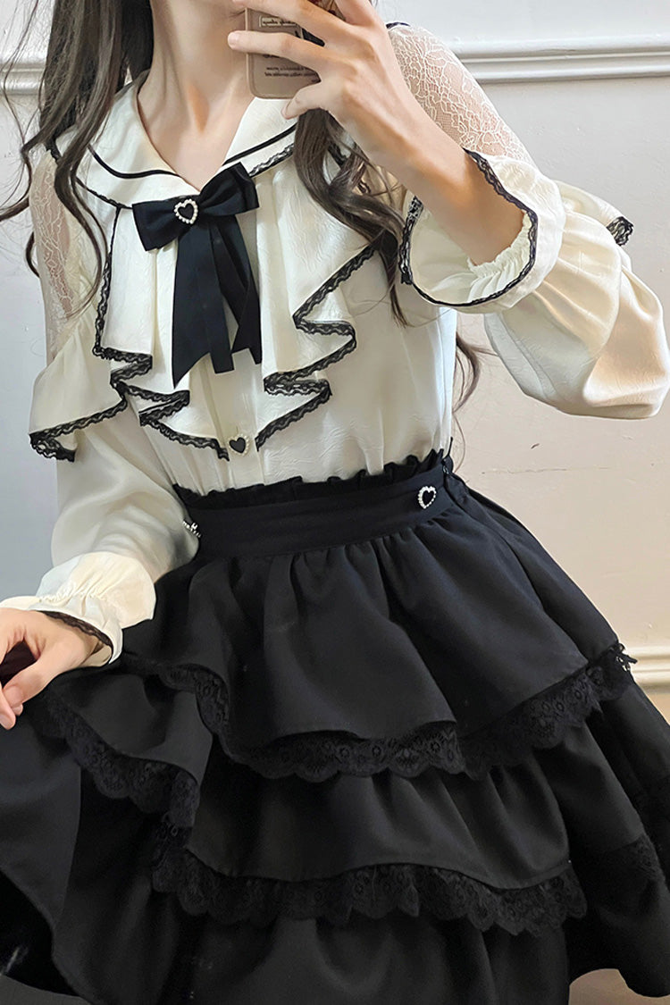 Gothic Lolita Skirt - Black/white Sailor Collar, 2 Colors, Layered, Long Sleeves - additional product view 2
