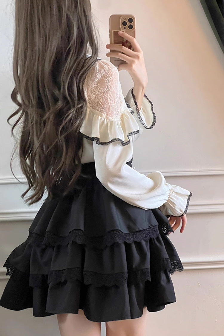 Gothic Lolita Skirt - Black/white Sailor Collar, 2 Colors, Layered, Long Sleeves - additional product view 4