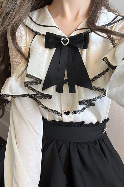 Gothic Lolita Skirt - Black/white Sailor Collar, 2 Colors, Layered, Long Sleeves - additional product view 5