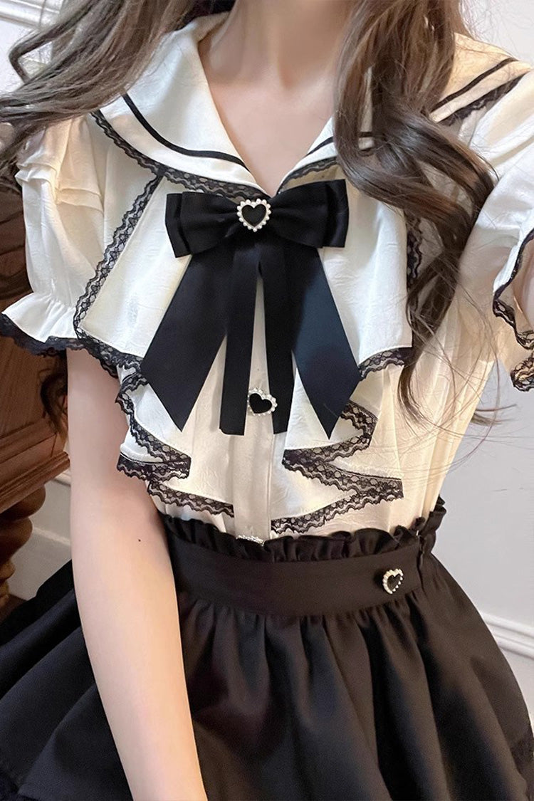 Gothic Lolita Skirt - Black/white Sailor Collar, 2 Colors, Layered, Long Sleeves - additional product view 8
