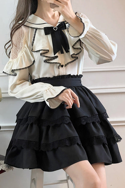 Gothic Lolita Skirt - Black/white Sailor Collar, 2 Colors, Layered, Long Sleeves - main product image