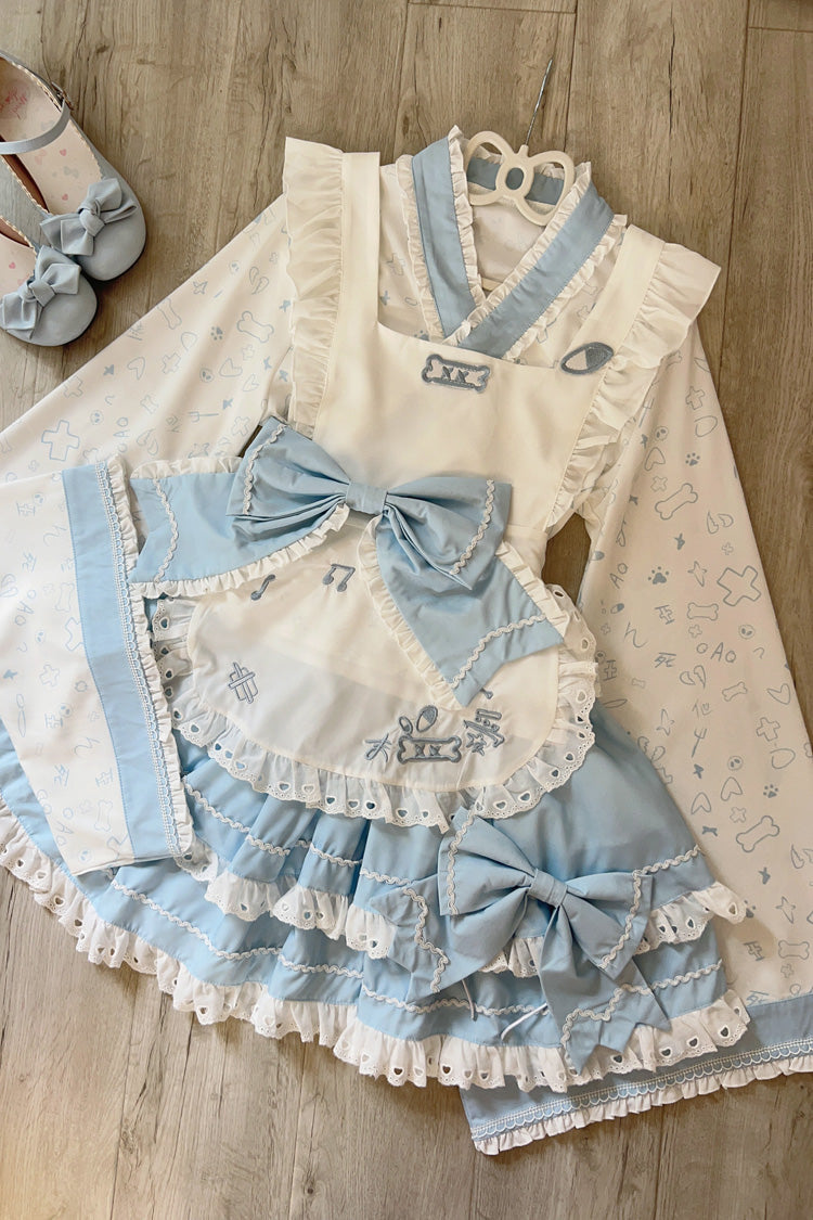 Gothic Lolita Skirt - Blue/white Double-layered, 2 Colors, Bow Detail, Ruffled - additional product view 2