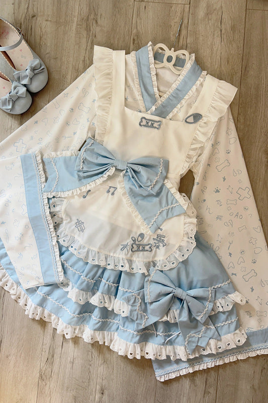 Gothic Lolita Skirt - Blue/white Double-layered, 2 Colors, Bow Detail, Ruffled - additional product view 2
