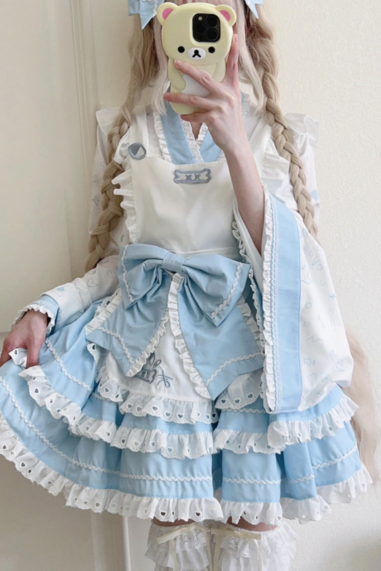 Gothic Lolita Skirt - Blue/white Double-layered, 2 Colors, Bow Detail, Ruffled - additional product view 3