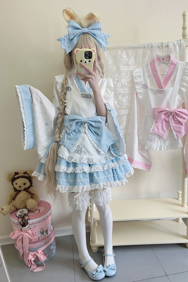 Gothic Lolita Skirt - Blue/white Double-layered, 2 Colors, Bow Detail, Ruffled - additional product view 4