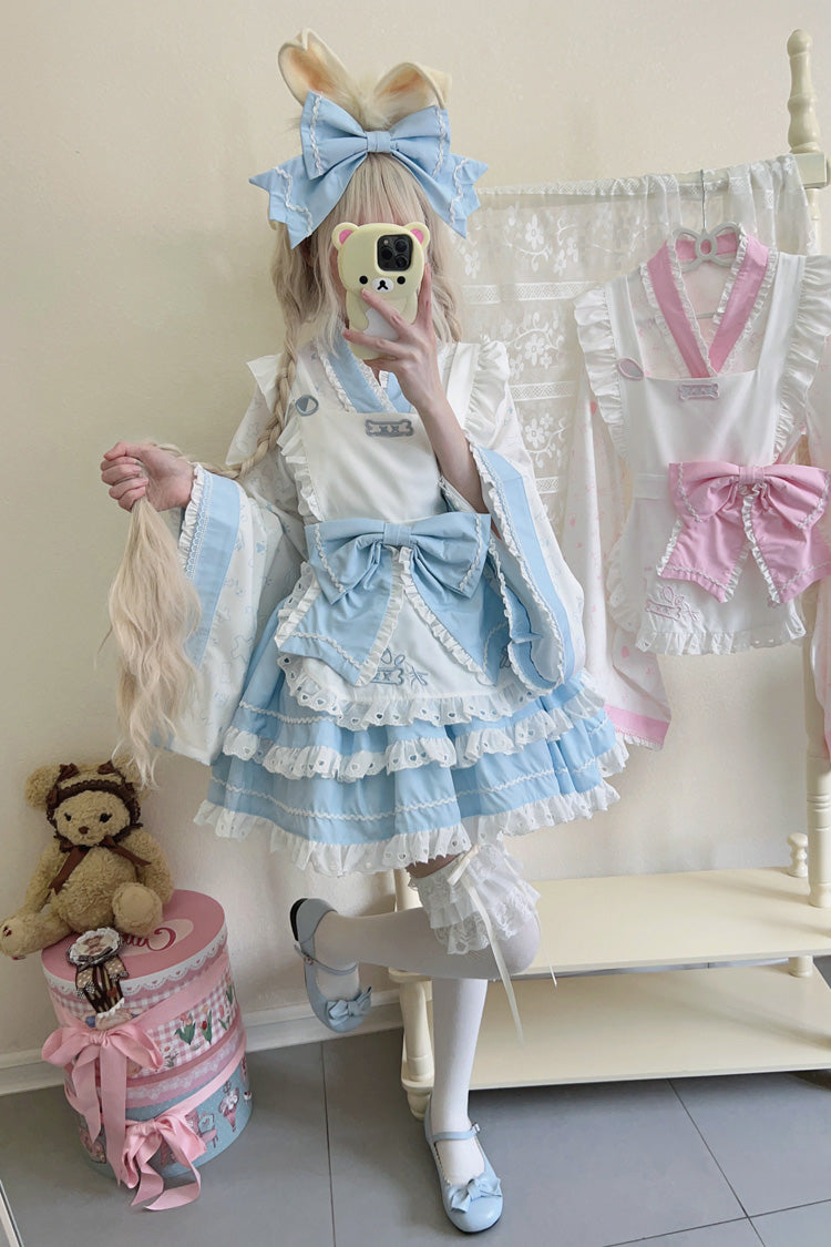 Gothic Lolita Skirt - Blue/white Double-layered, 2 Colors, Bow Detail, Ruffled - additional product view 5
