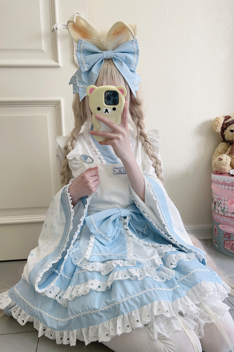 Gothic Lolita Skirt - Blue/white Double-layered, 2 Colors, Bow Detail, Ruffled - main product image