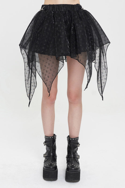 Gothic Lolita Skirt - Bright Mesh Metal Buckle, Black, Buckle Detail, Women's Style - main product image