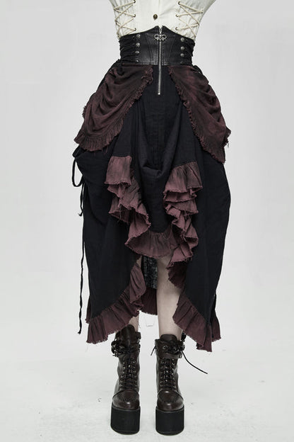 Gothic Lolita Skirt - Burgundy Printed Drawstring, Burgundy, Pleated, Zipper Detail - additional product view 2
