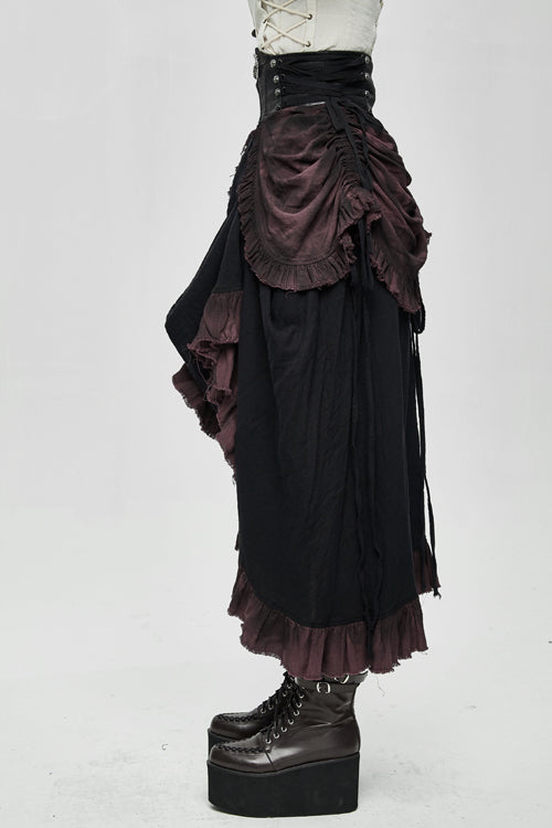 Gothic Lolita Skirt - Burgundy Printed Drawstring, Burgundy, Pleated, Zipper Detail - additional product view 3