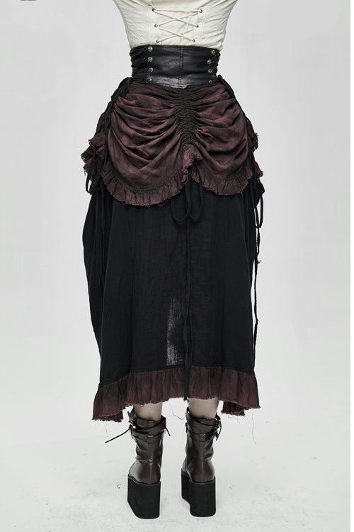 Gothic Lolita Skirt - Burgundy Printed Drawstring, Burgundy, Pleated, Zipper Detail - additional product view 4