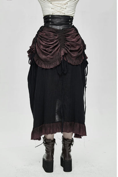 Gothic Lolita Skirt - Burgundy Printed Drawstring, Burgundy, Pleated, Zipper Detail - additional product view 4