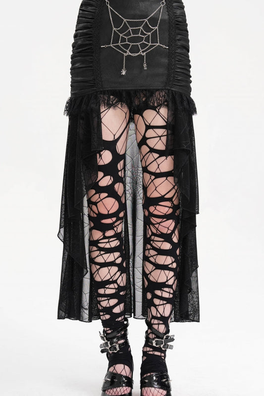 Gothic Lolita Skirt - Chain, Black, High-Low Hem, Women's Style, Lace Trim - additional product view 2