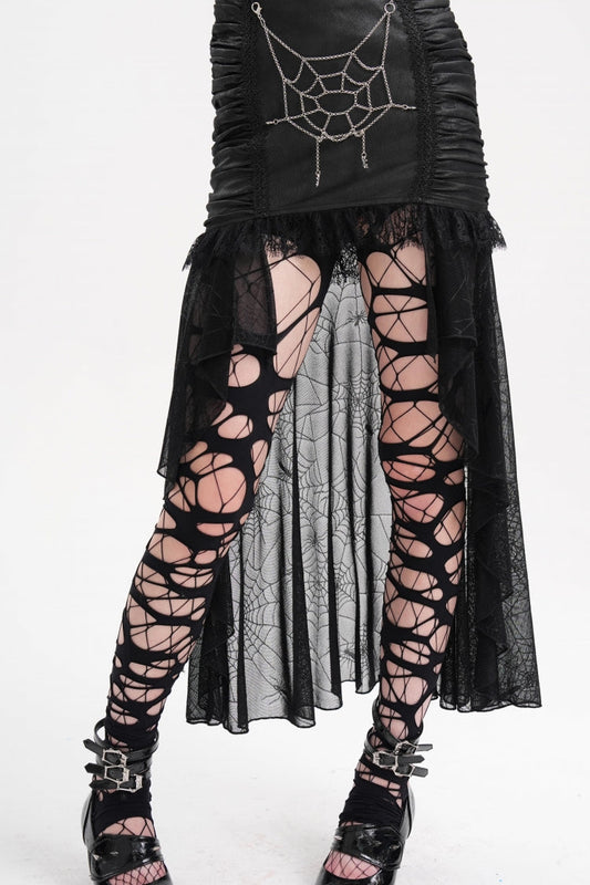 Gothic Lolita Skirt - Chain, Black, High-Low Hem, Women's Style, Lace Trim - main product image