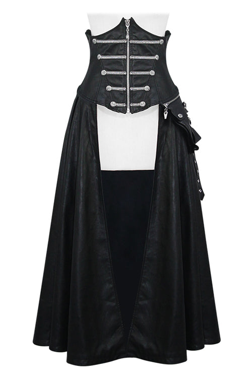 Gothic Lolita Skirt - Chain Shaped Ribbons Zipper Up, Black, Zipper Detail, Women's Style - main product image