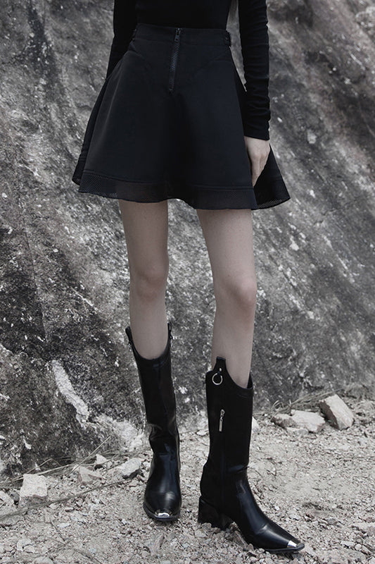 Gothic Lolita Skirt - Chiffon Plaid Large-hole Mesh, Black, Plaid, Women's Style - main product image