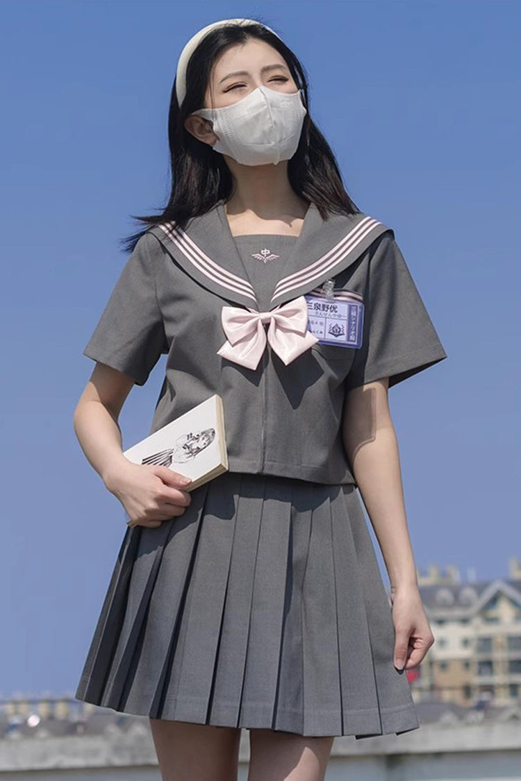 Gothic Lolita Skirt - College Style Navy Collar, Gray, Pleated, Long Sleeves, Sweet Style - additional product view 2