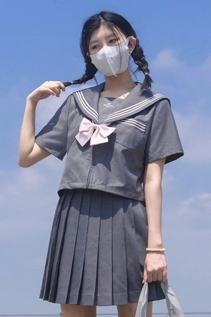Gothic Lolita Skirt - College Style Navy Collar, Gray, Pleated, Long Sleeves, Sweet Style - additional product view 3